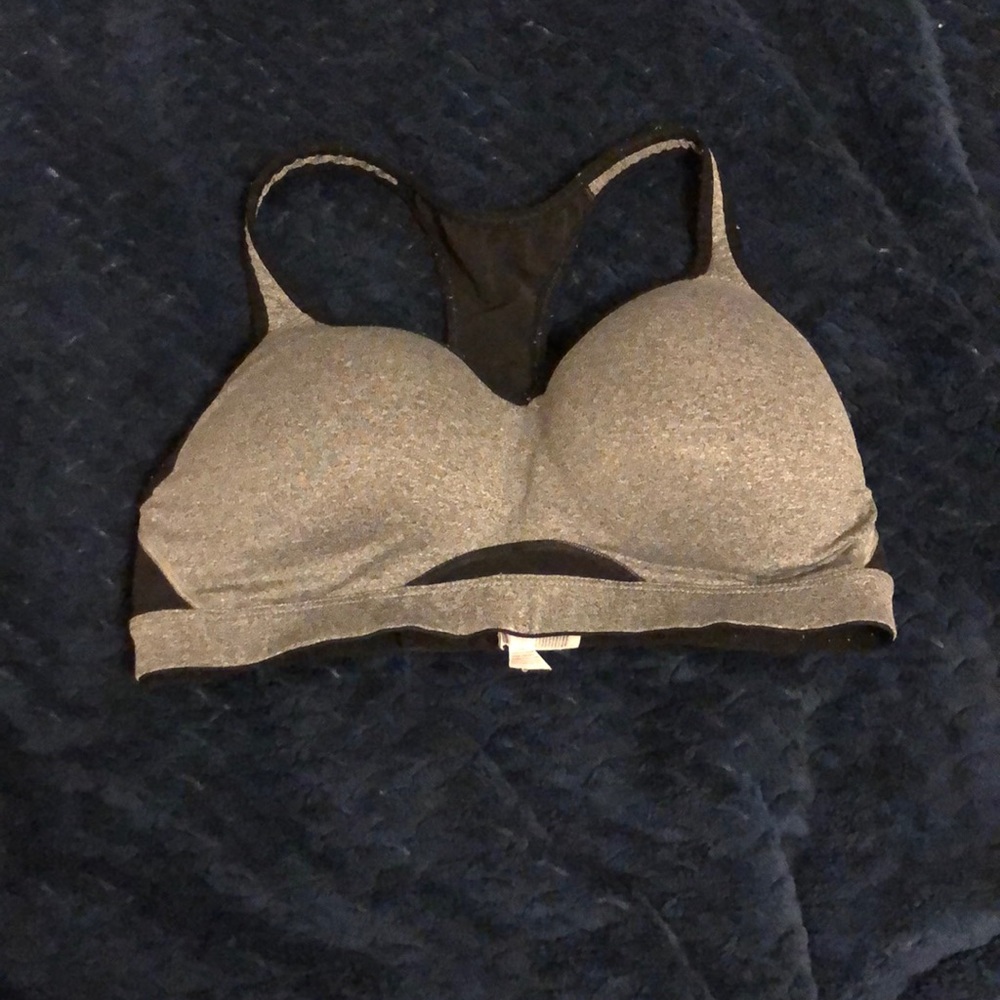 Grey and black sports bra